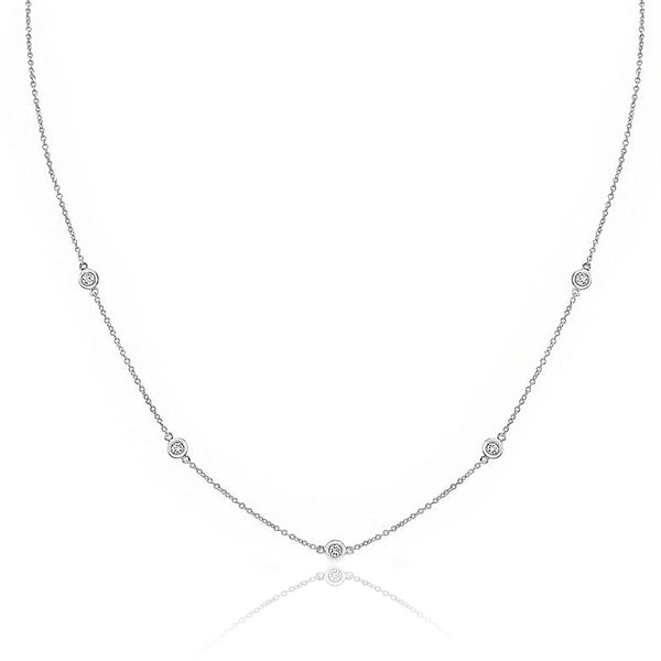 Bezel-Set Stationed Diamond Necklace in 14K White Gold (0.25 ct. tw.)